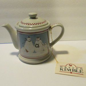 Warren Kimble snowman family teapot winter Christmas kitchen decor tea pot